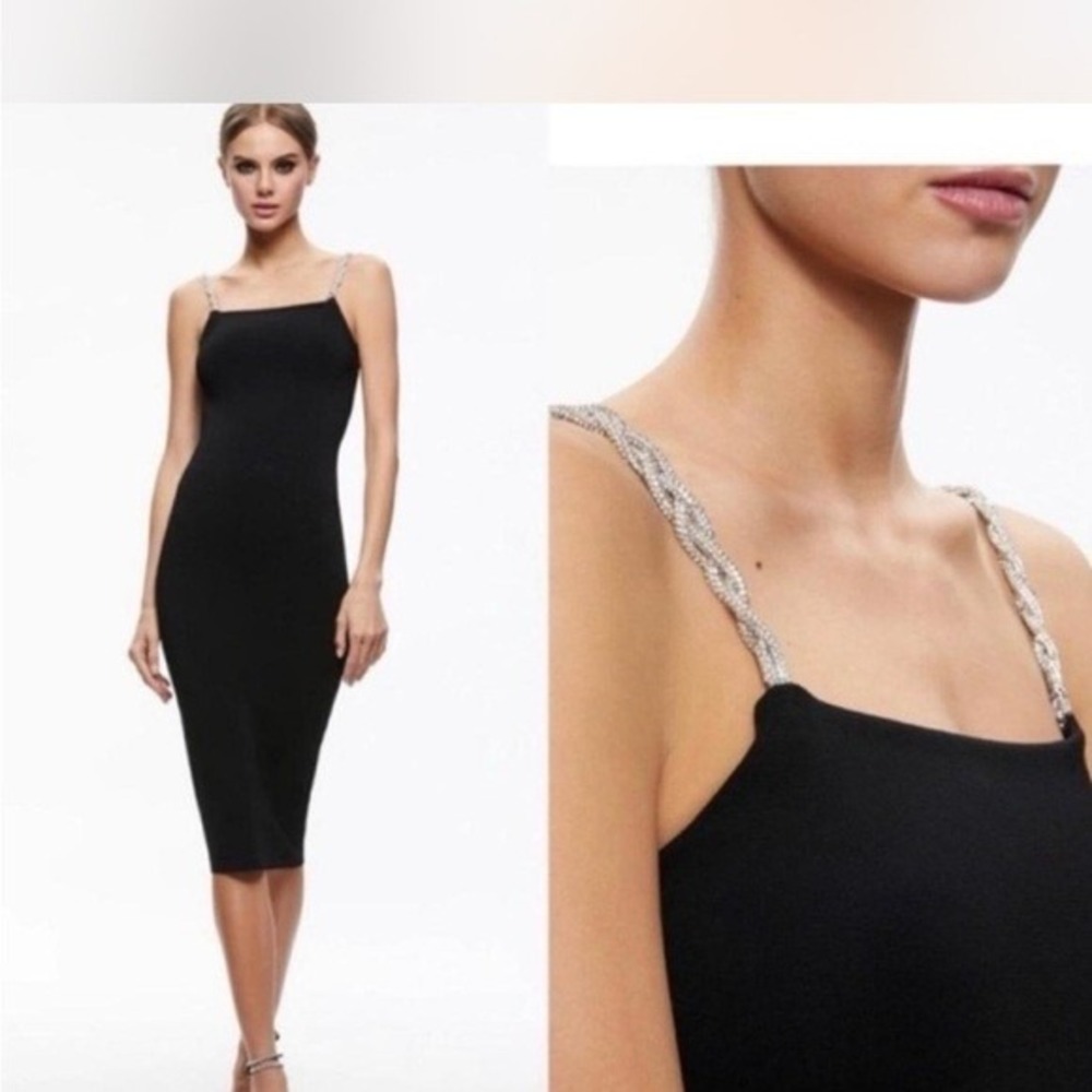 Camila Coelho Black Midi Dress with Braided Metallic Straps
